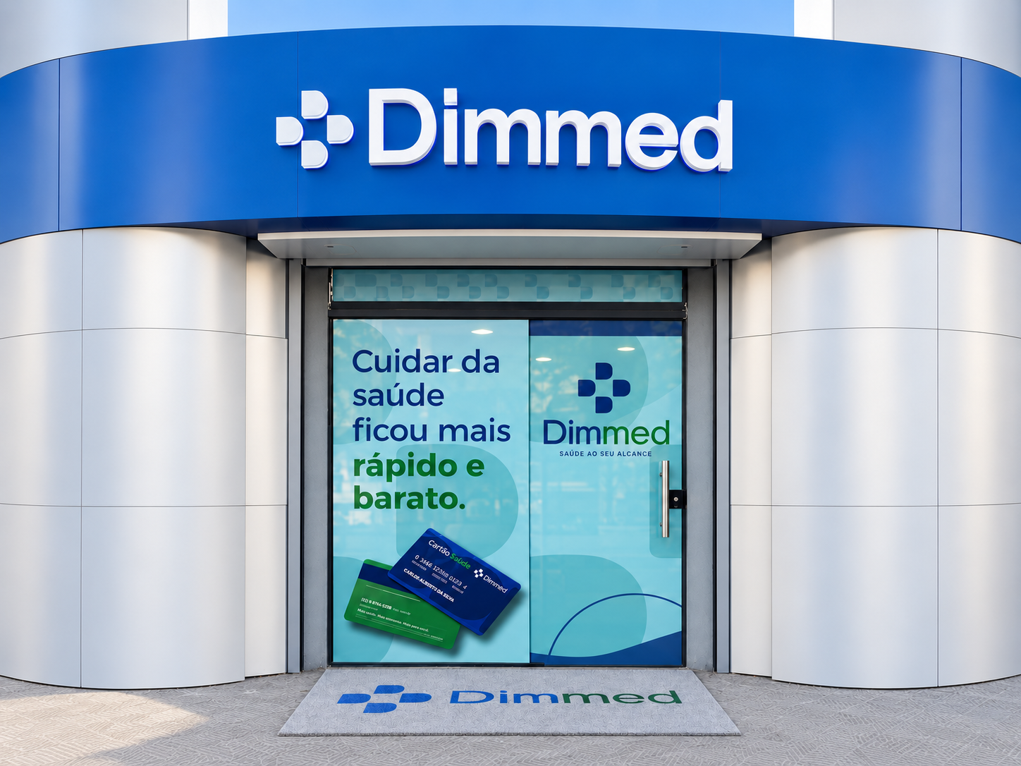 Fachada da Dimmed com destaque para o letreiro e a entrada